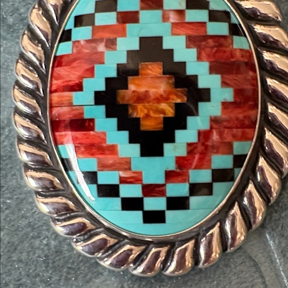 NWOT Carolyn Pollack / Sincerely Southwest Inlaid Silver/Turquoise/Black Pendant - Picture 11 of 13